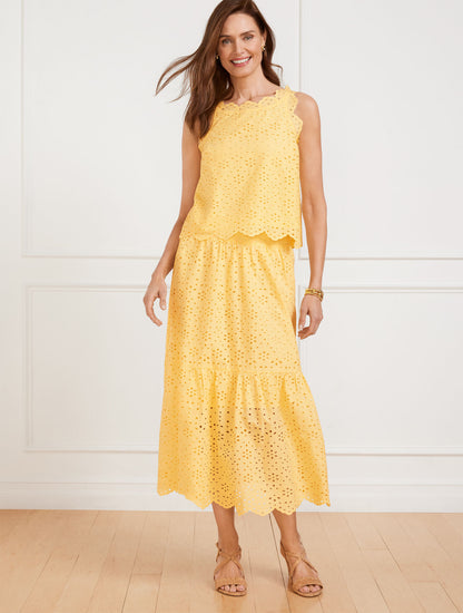 Talbots FLORAL DIAMOND EYELET FLOUNCE MIDI SKIRT
