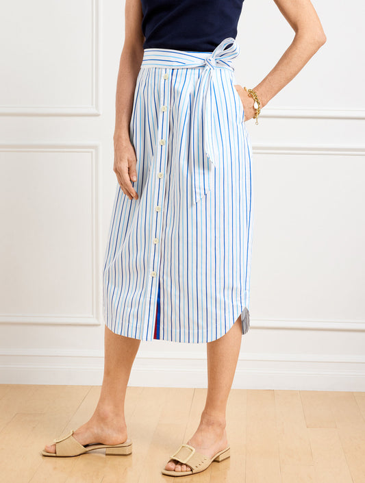 Talbots FRESH POPLIN TIE WAIST MIDI SKIRT - VERANDA STRIPE