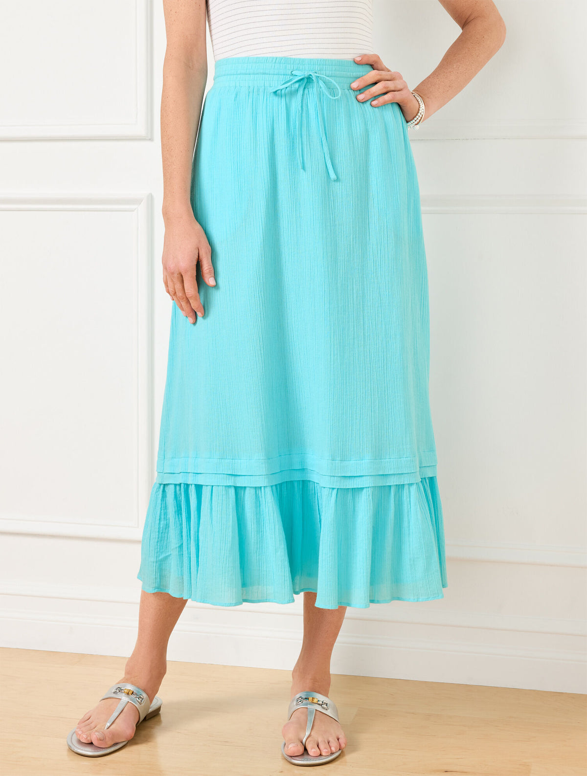 Talbots CRINKLE GAUZE TIERED MIDI SKIRT