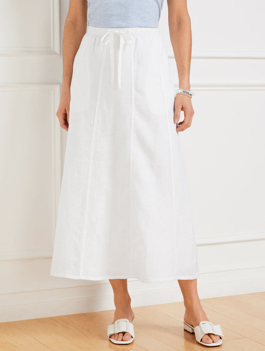 Talbots LINEN DRAWSTRING MIDI SKIRT - WHITE
