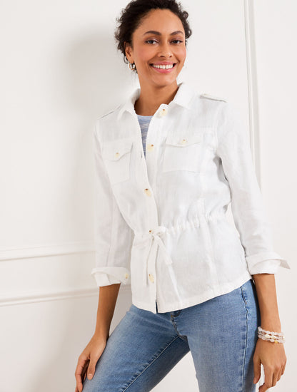 Talbots WASHED LINEN SHIRT JACKET - WHITE