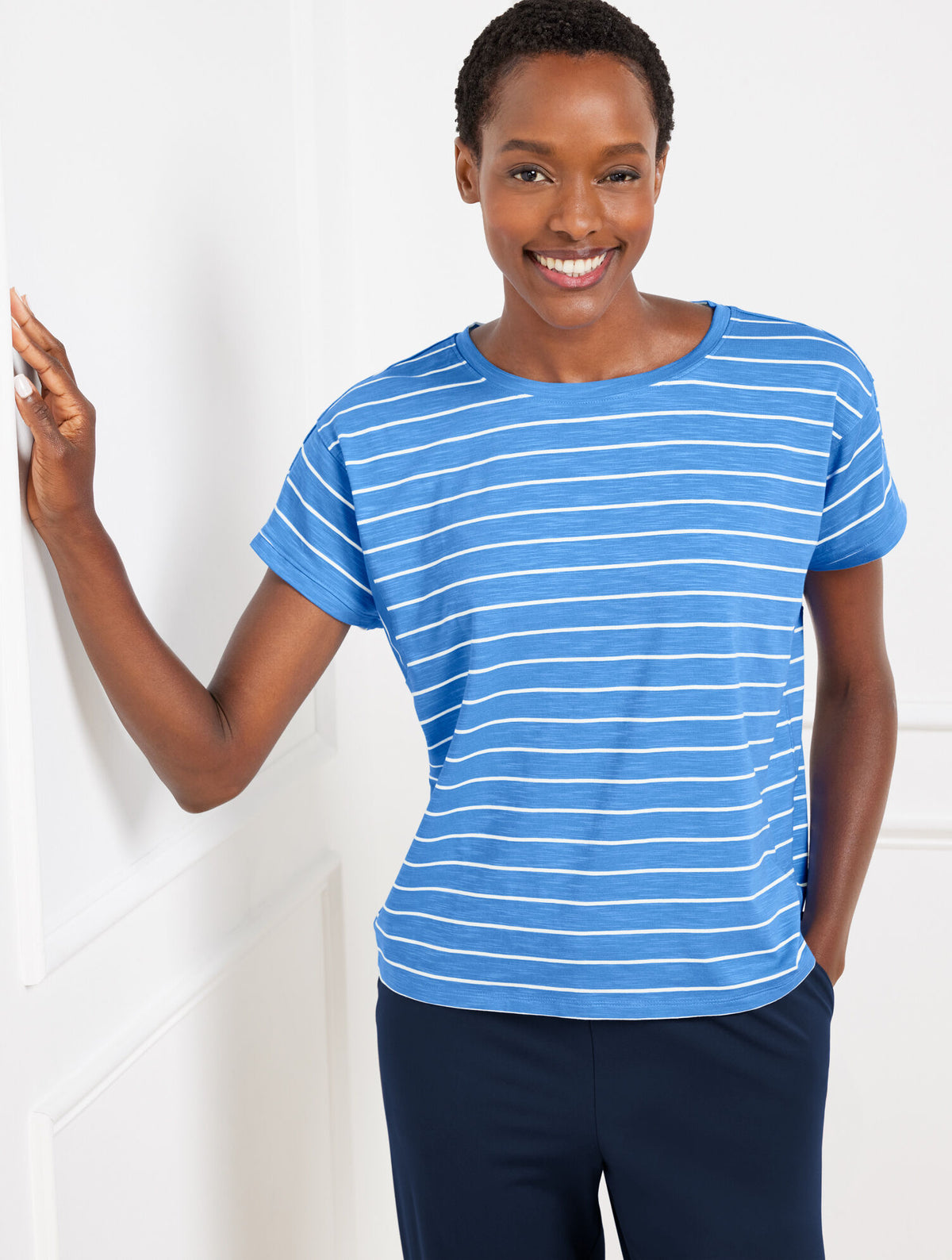 Talbots SUPERSOFT SLUB CREWNECK TEE - BASELINE STRIPE