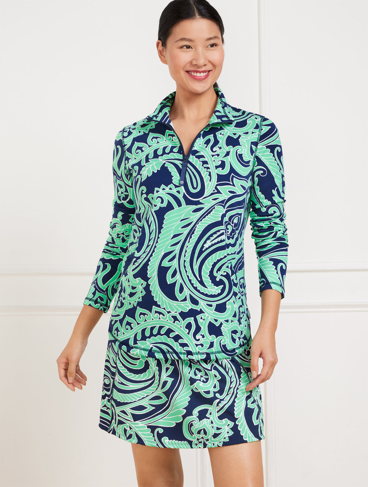 Talbots MODAL FRENCH TERRY HALF-ZIP PULLOVER - IMPRESSIVE PAISLEY