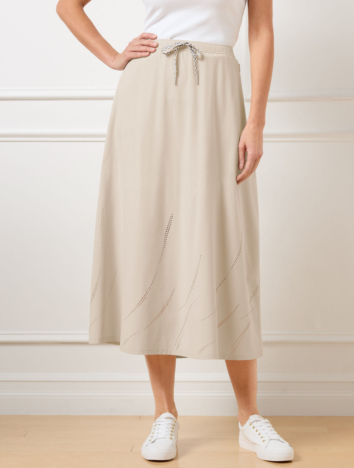 Talbots LIGHTWEIGHT WOVEN STRETCH MIDI SKIRT - LASER CUT