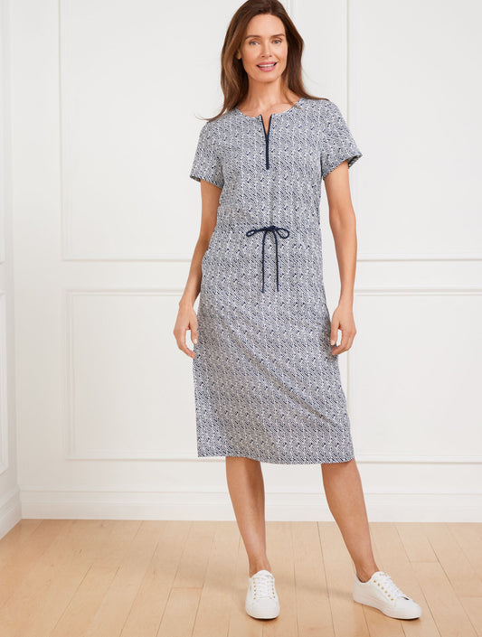 Talbots LIGHTWEIGHT WOVEN STRETCH DRAWSTRING WAIST DRESS - WATER SWIRLS