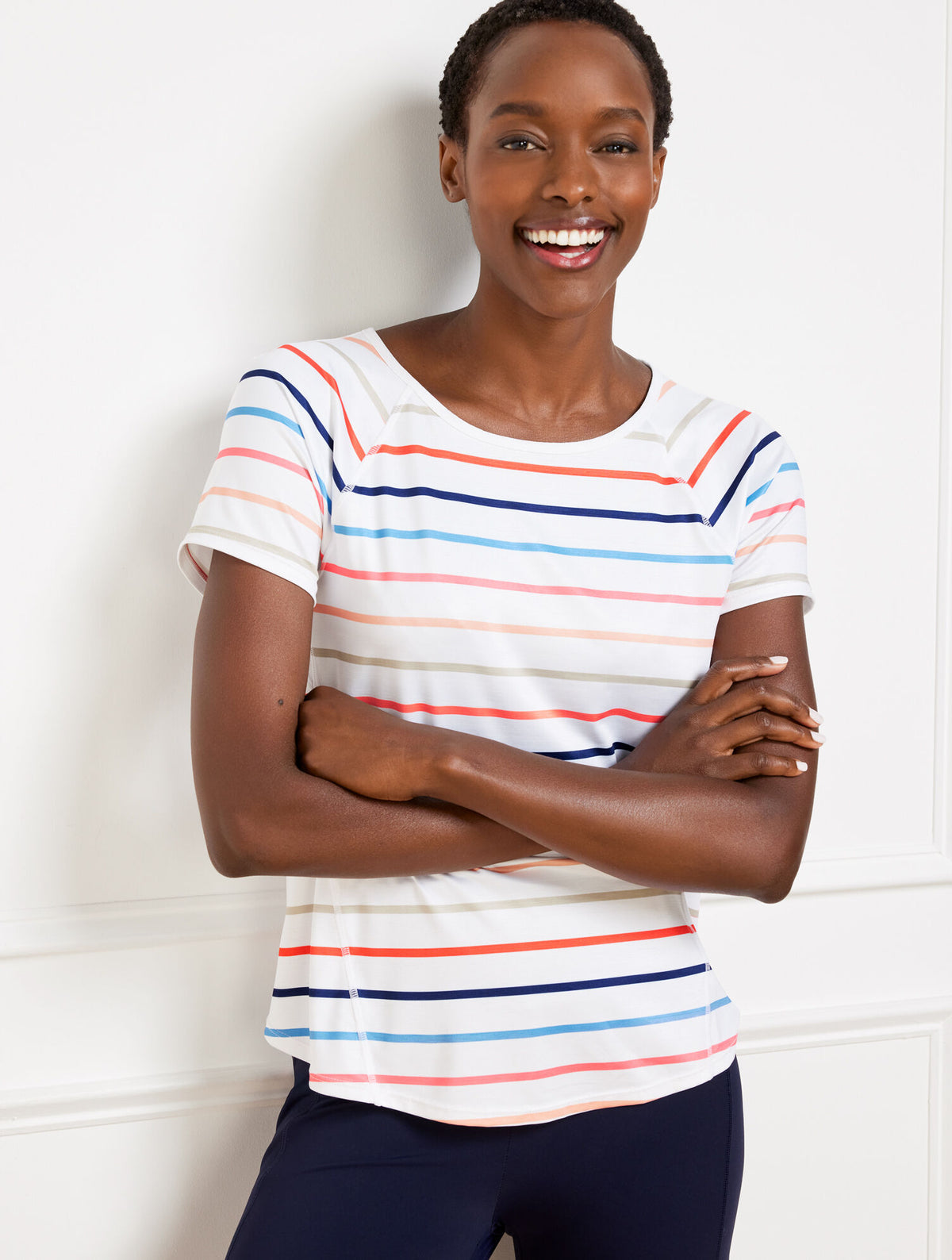 Talbots COOL SLUB ACTIVE SHORT SLEEVE TEE - MATCH STRIPE