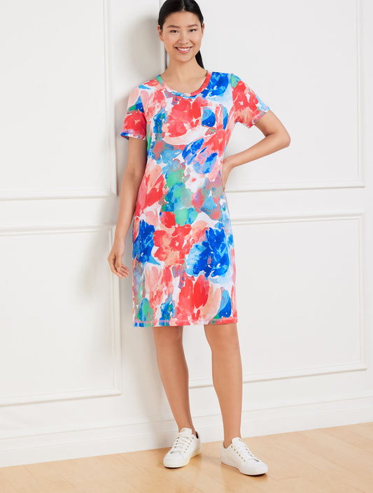 Talbots FRENCH TERRY T-SHIRT DRESS - PAINTED FLOWERS