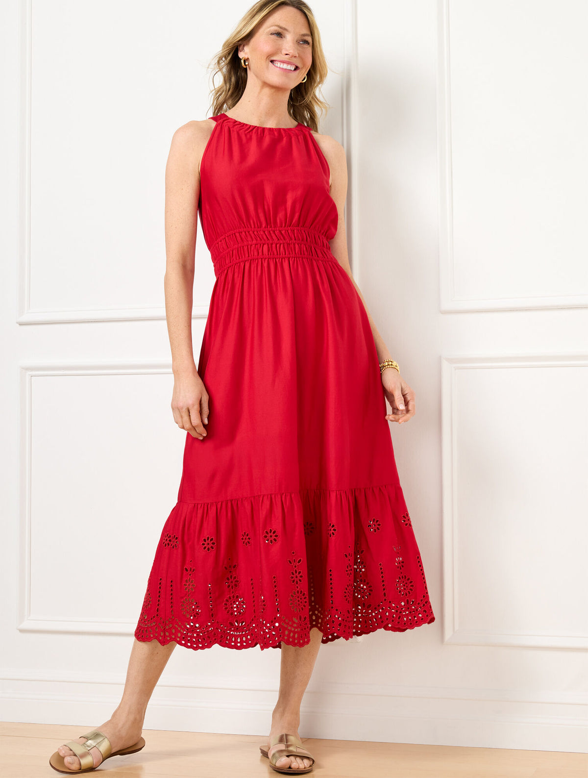 Talbots EYELET HALTER FIT & FLARE DRESS