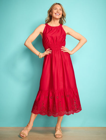 Talbots EYELET HALTER FIT & FLARE DRESS
