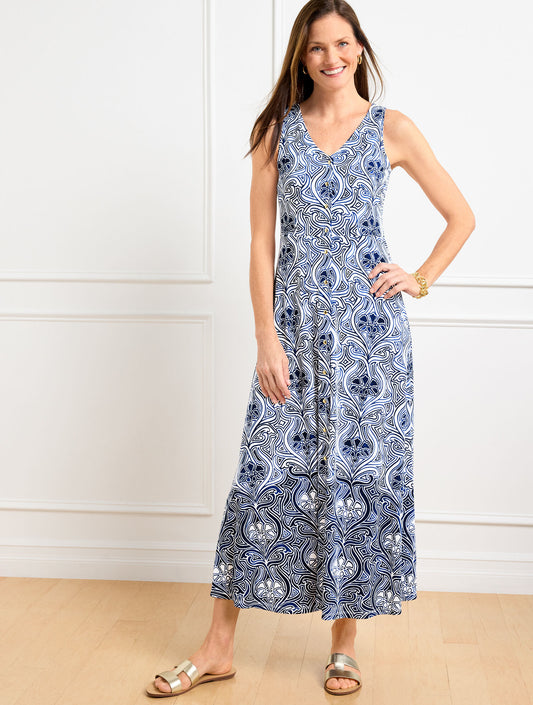 Talbots SLEEVELESS MIDI JERSEY DRESS - OUTLINE FLORAL