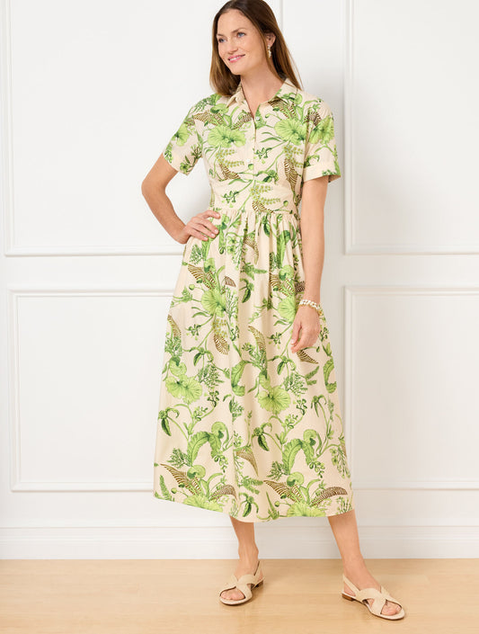 Talbots MODERN POPLIN SMOCKED MIDI DRESS - BRANCHING FLORAL