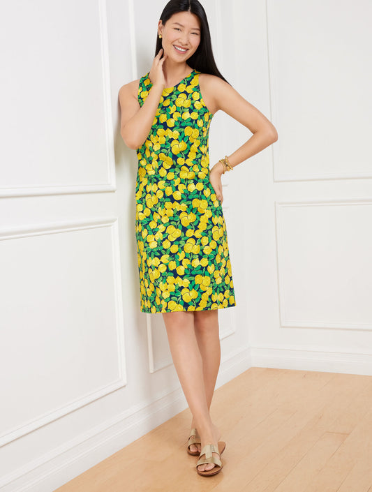 Talbots EFFORTLESS JERSEY SLEEVELESS SHIFT DRESS - LEMON BUNCHES