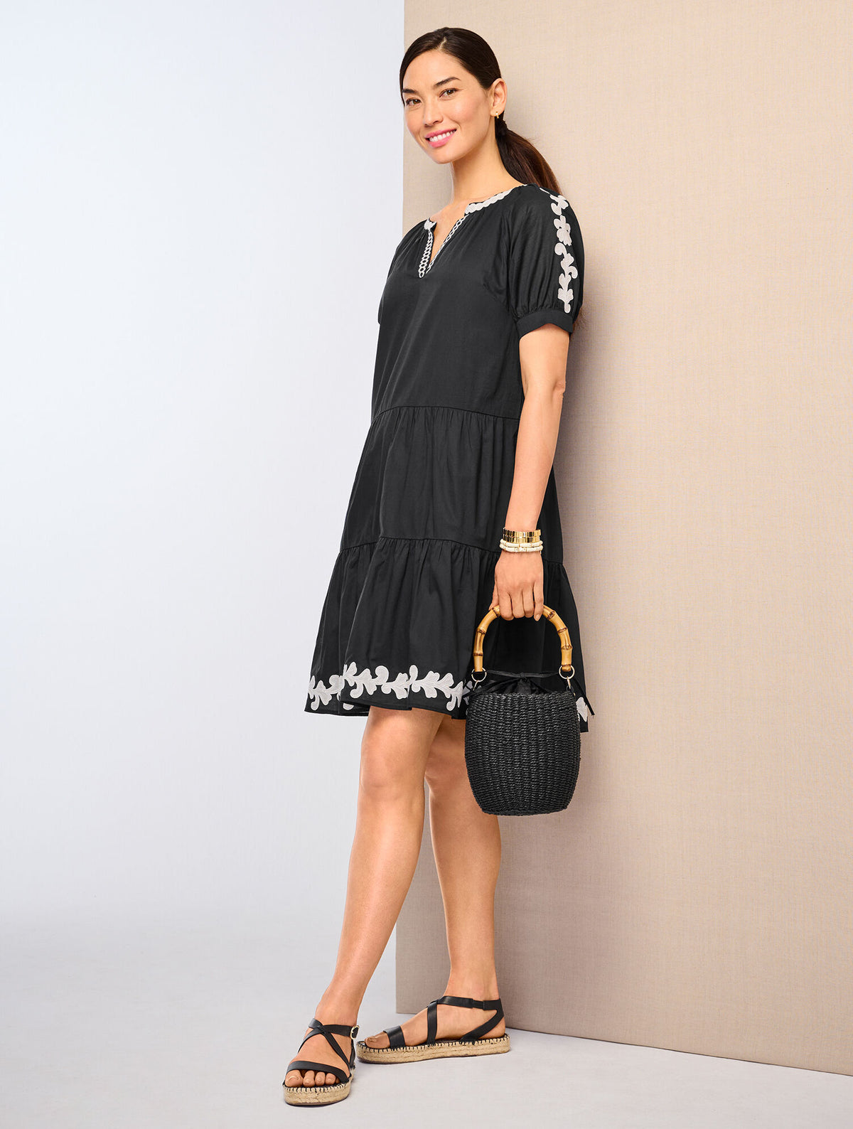 Talbots EMBROIDERED TIERED DRESS