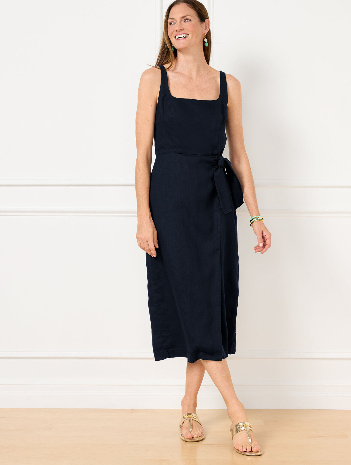 Talbots SQUARE NECK WRAP LINEN DRESS