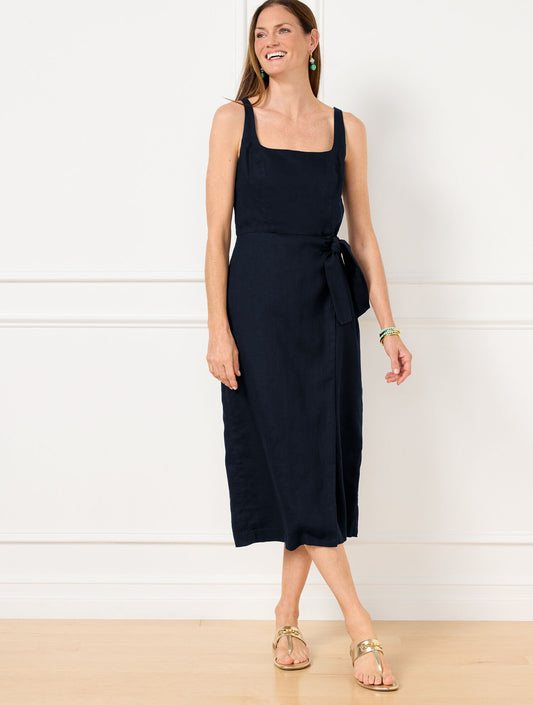 Talbots SQUARE NECK WRAP LINEN DRESS