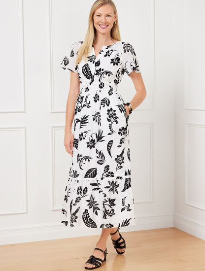 Talbots FLUTTER SLEEVE MIDI DRESS - SILHOUETTE PALMS