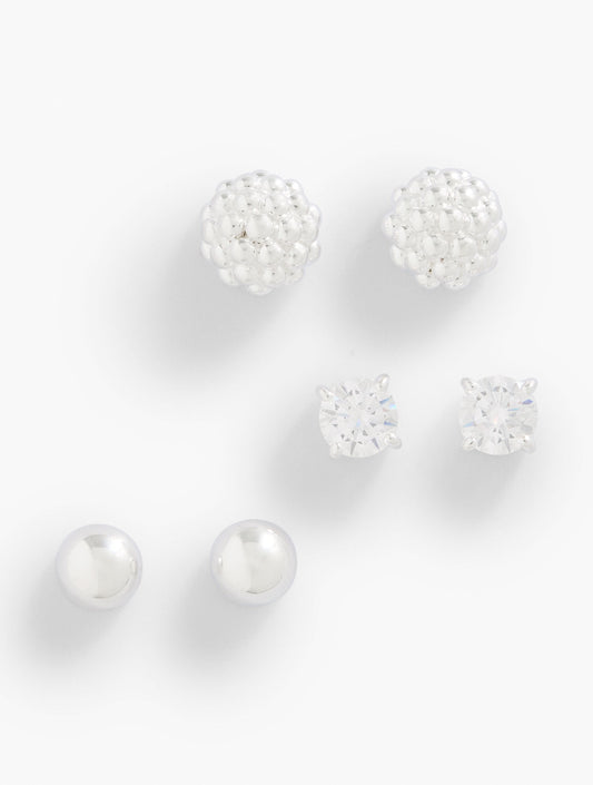 Talbots STERLING SILVER BALL CLUSTER STUD EARRING SET