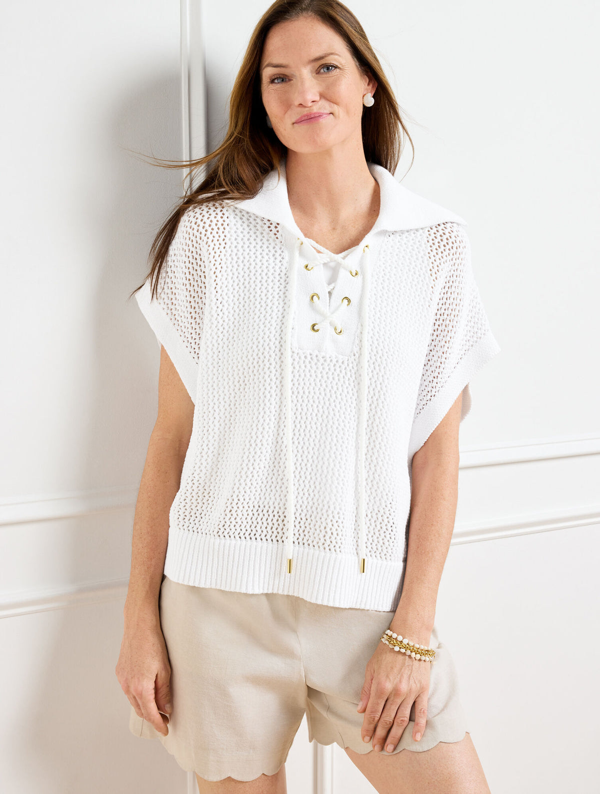 Talbots PLUS SIZE OPEN KNIT LACE UP PONCHO