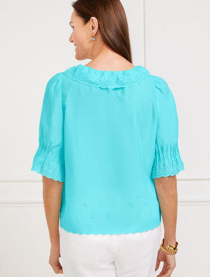 Talbots EMBROIDERED EYELET RUFFLE TOP