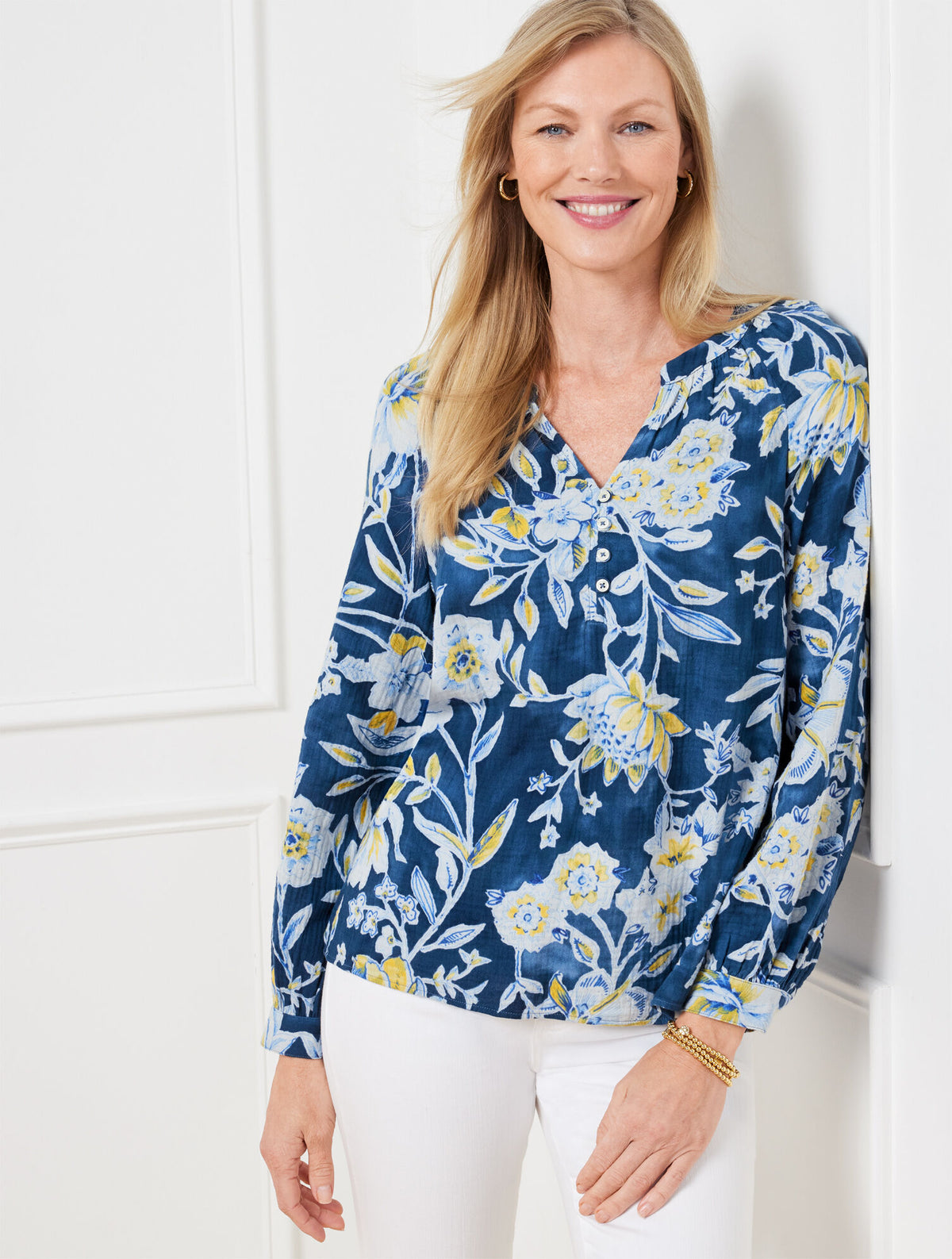 Talbots BAND COLLAR TOP - SKETCHED BOTANICAL