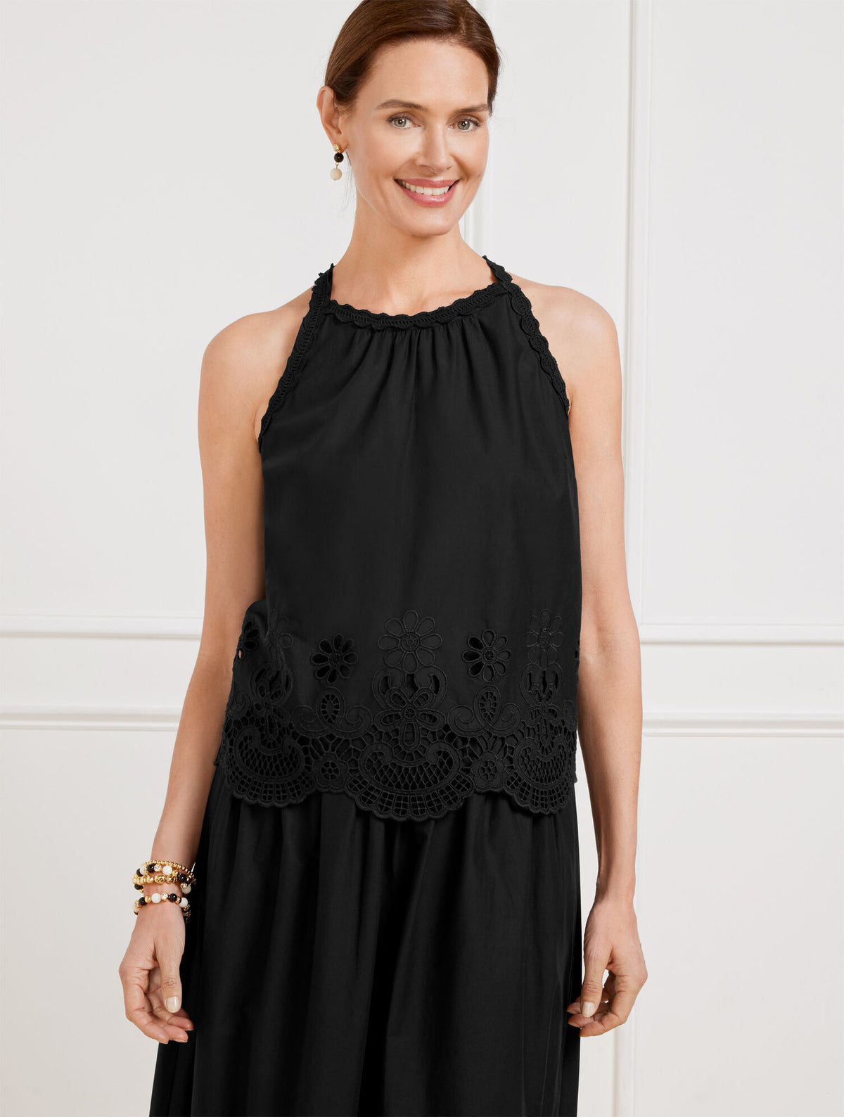 Talbots EMBROIDERED POPLIN SHELL