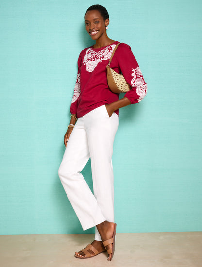 Talbots EMBROIDERED LINEN COTTON TOP