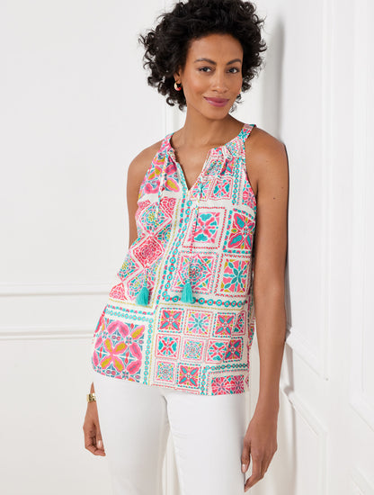 Talbots TIE FRONT HALTER TOP - PAINTERLY TILES