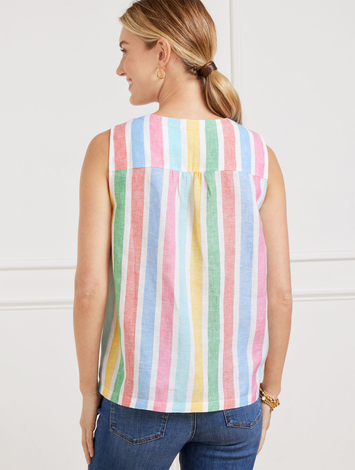 Talbots LINEN BAND COLLAR SHELL - PRISMATIC STRIPE