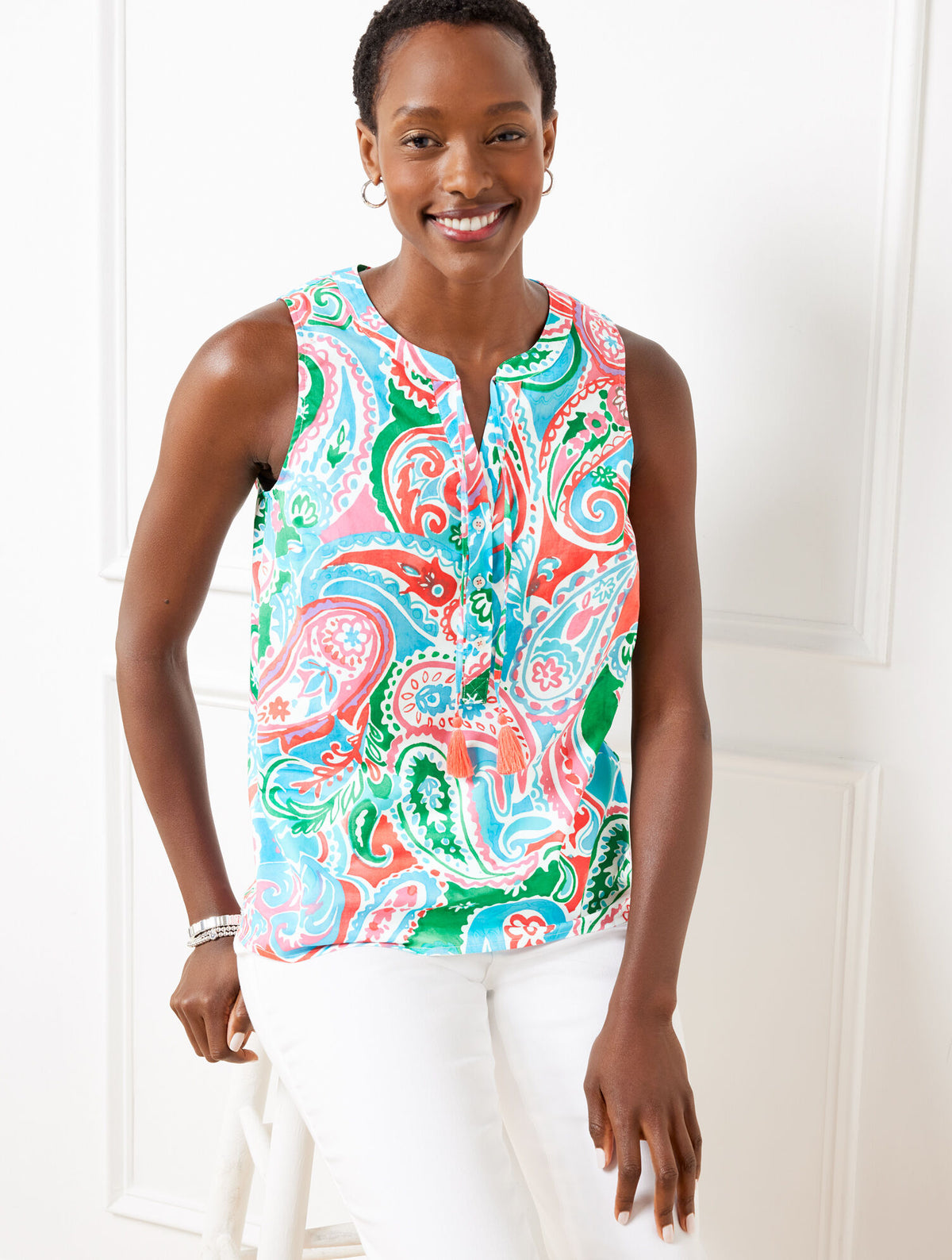 Talbots TIE NECK SHELL - VIBRANT PAISLEY