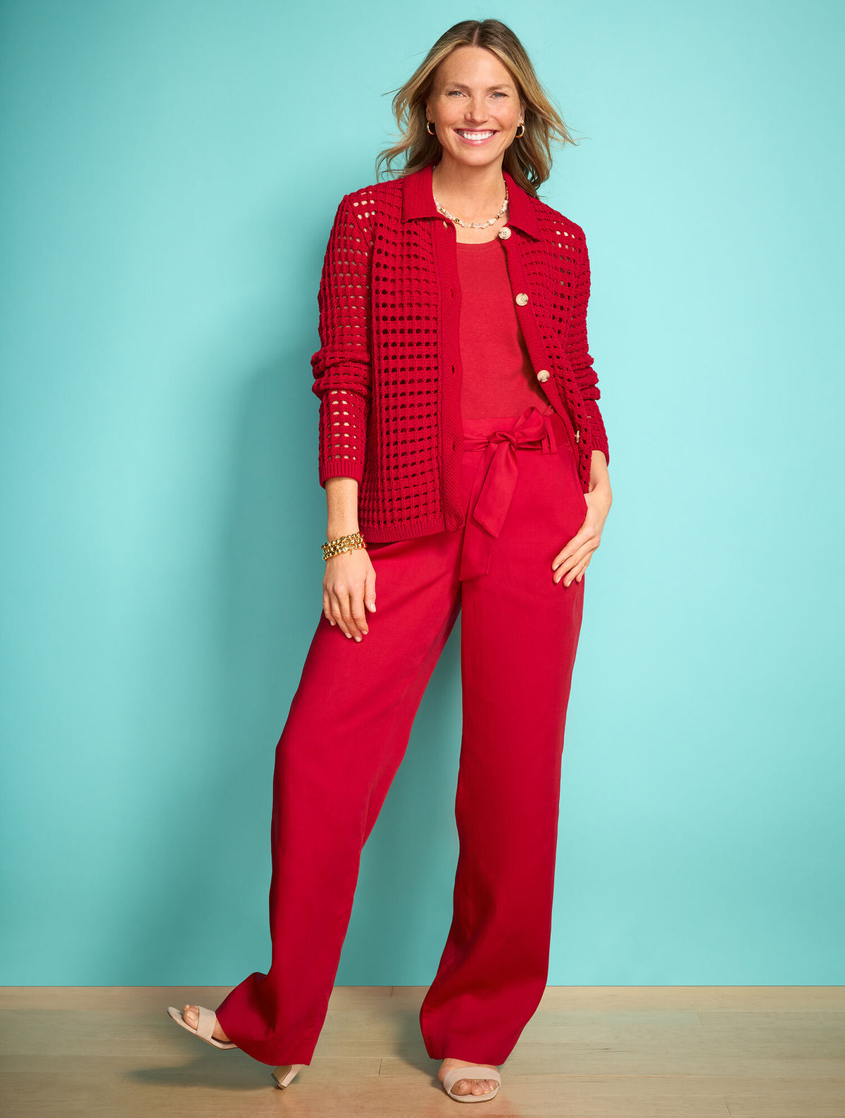 Talbots OPEN STITCH POLO CARDIGAN