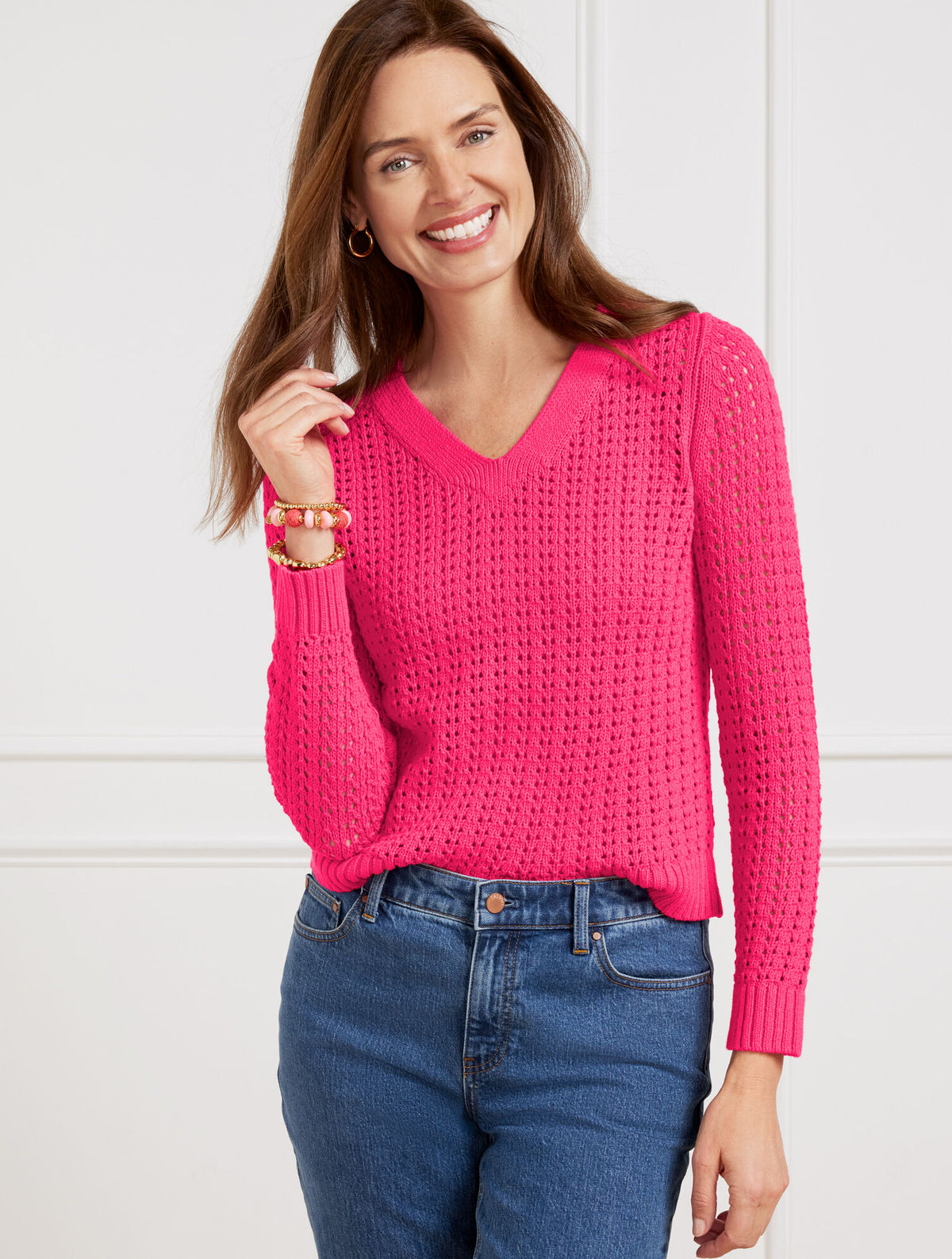 Talbots OPEN STITCH V-NECK PULLOVER