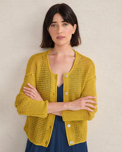 Talbots ORGANIC COTTON LINEN OPEN STITCH CARDIGAN
