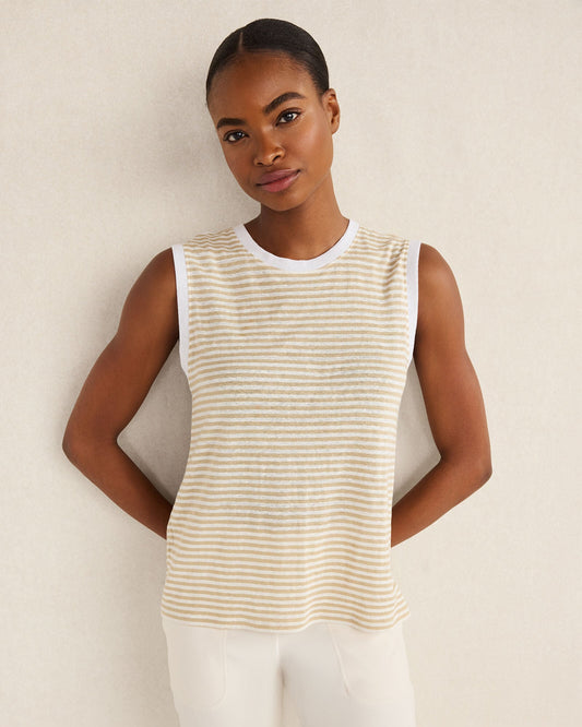 Talbots LINEN STRIPE CREWNECK TANK