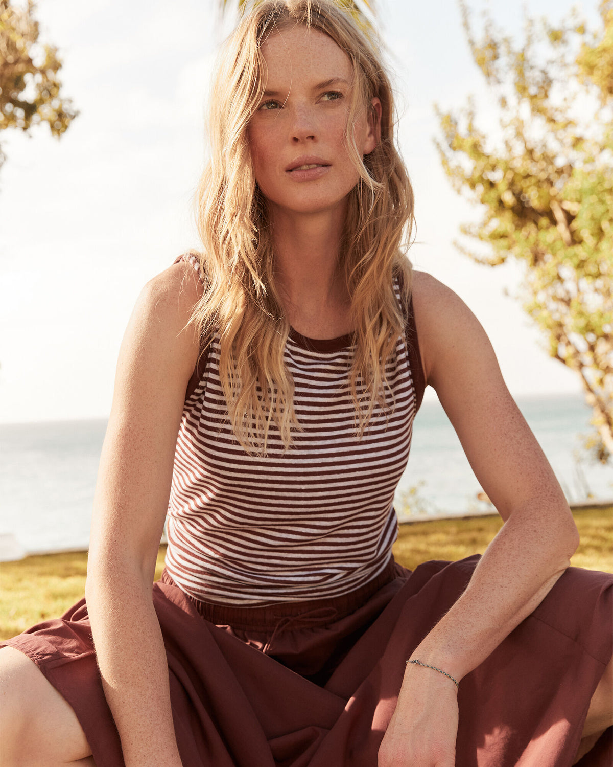 Talbots LINEN STRIPE CREWNECK TANK