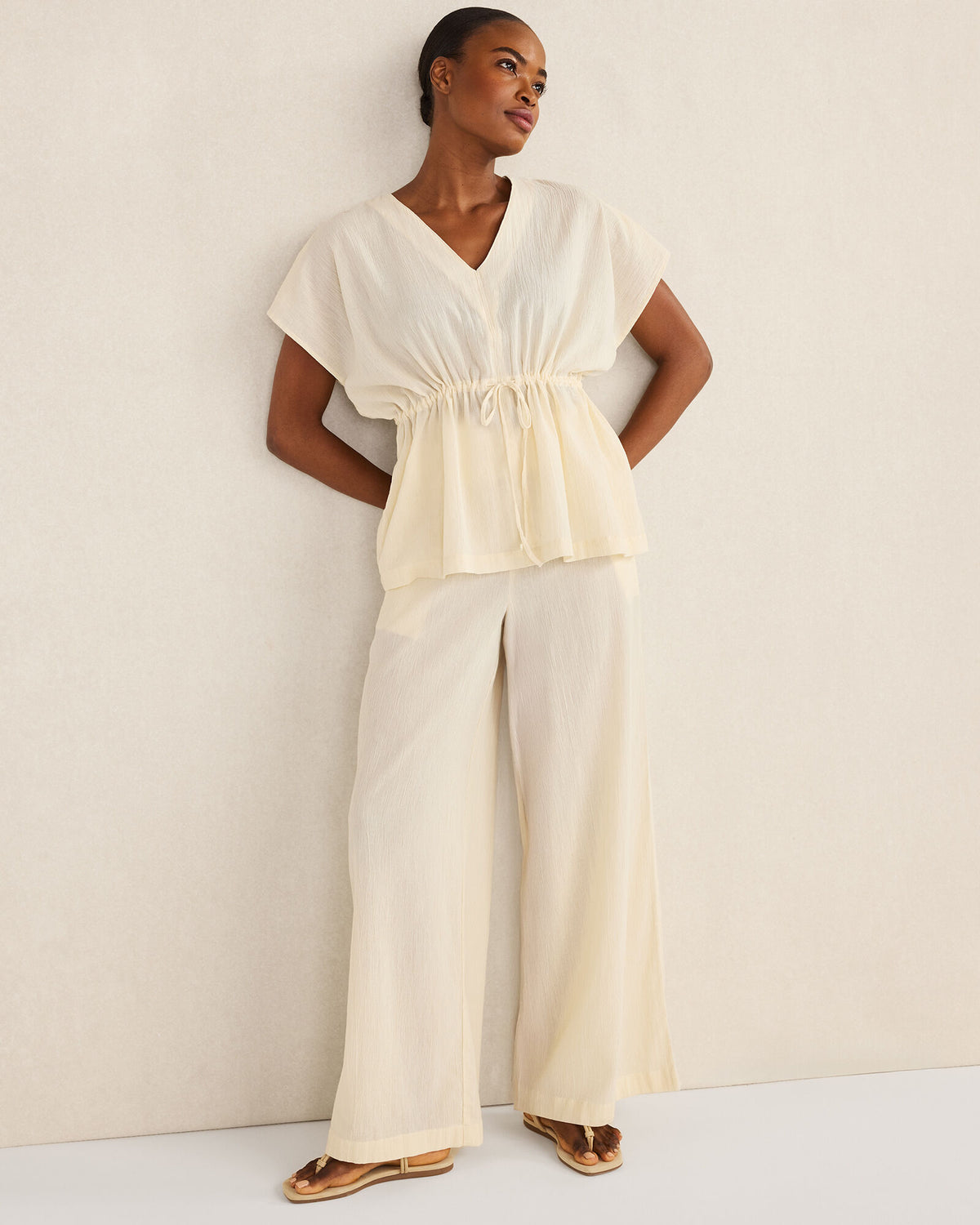 Talbots ORGANIC COTTON CRINKLE GAUZE WIDE LEG PANTS