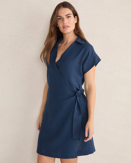Talbots LINEN SHORT SLEEVE WRAP DRESS