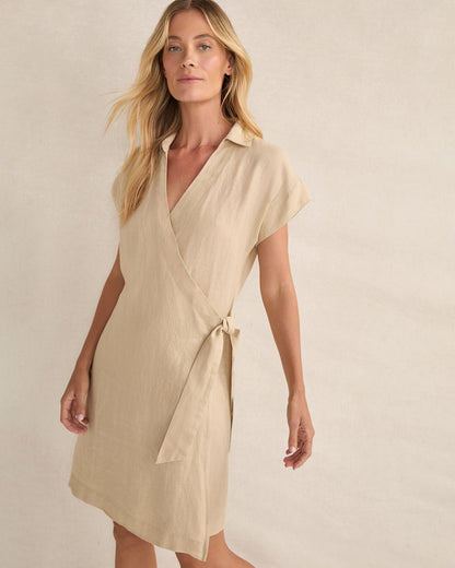 Talbots LINEN SHORT SLEEVE WRAP DRESS