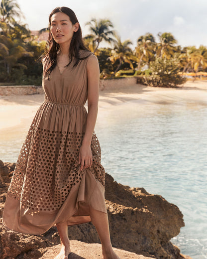 Talbots ORGANIC COTTON HONEYCOMB EYELET MIDI DRESS