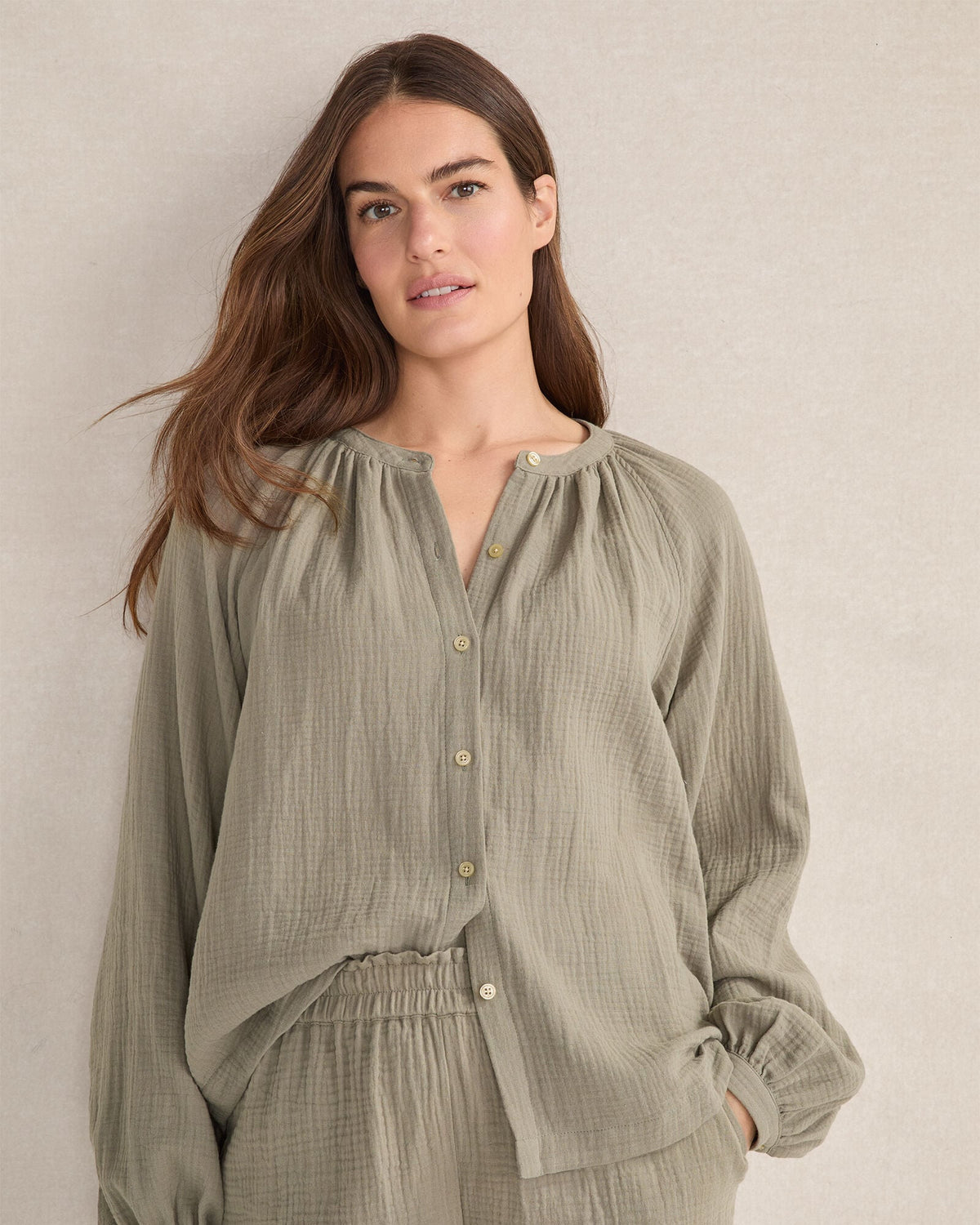 Talbots ORGANIC COTTON GAUZE LONG SLEEVE TOP