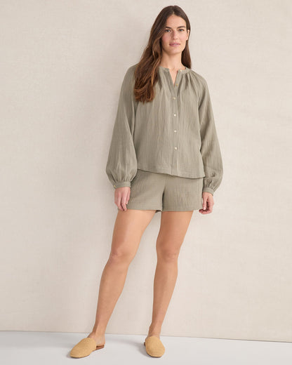 Talbots ORGANIC COTTON GAUZE LONG SLEEVE TOP