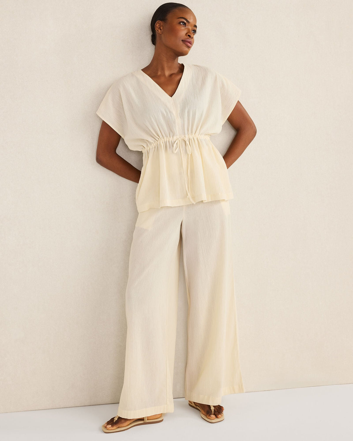 Talbots ORGANIC COTTON CRINKLE GAUZE FLUTTER SLEEVE TOP
