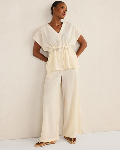 Talbots ORGANIC COTTON CRINKLE GAUZE FLUTTER SLEEVE TOP