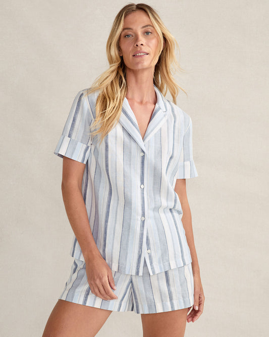 Talbots ORGANIC COTTON LINEN COASTAL STRIPE SLEEP SET