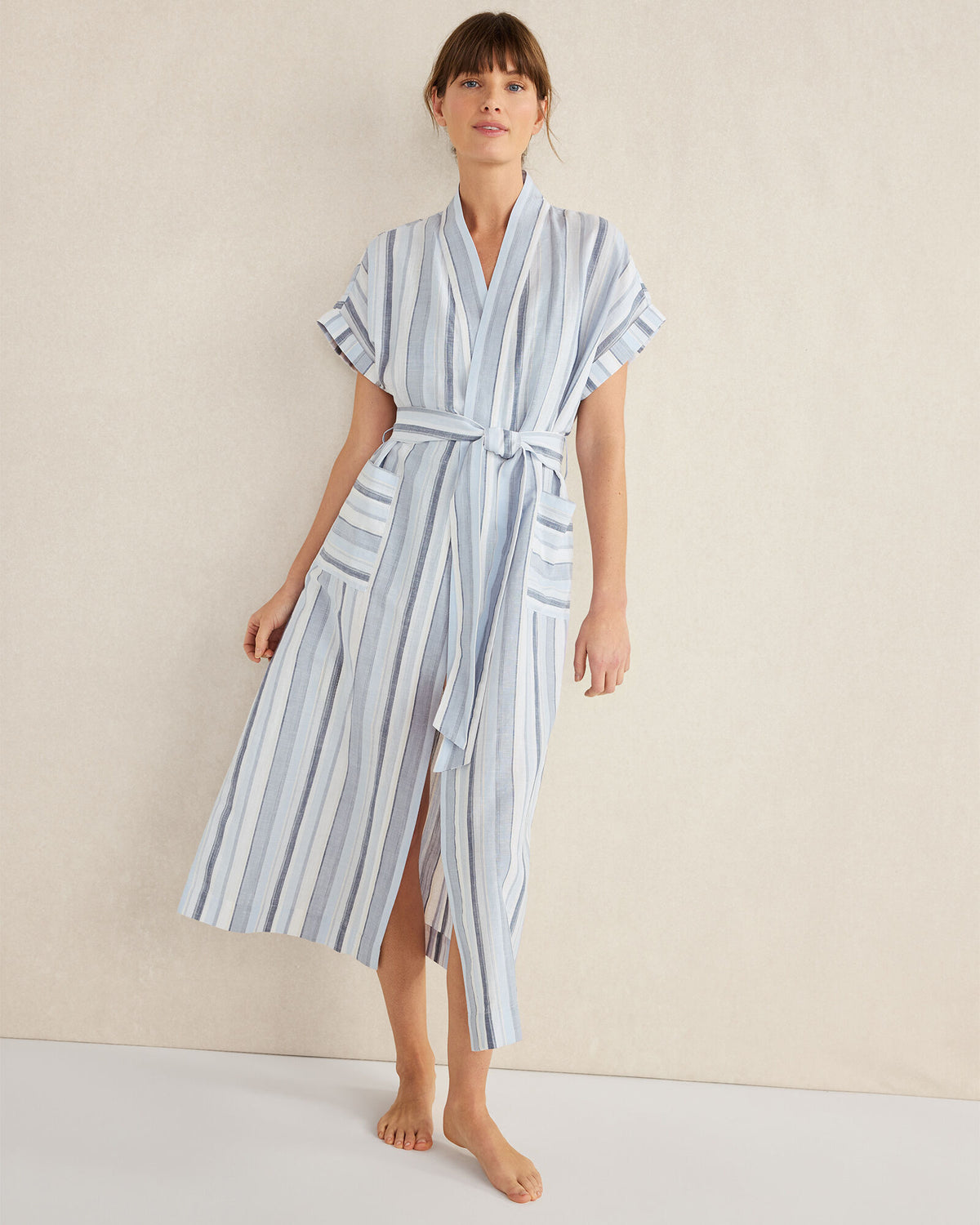 Talbots ORGANIC COTTON LINEN COASTAL STRIPE ROBE