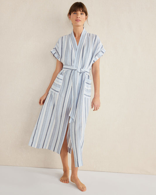 Talbots ORGANIC COTTON LINEN COASTAL STRIPE ROBE