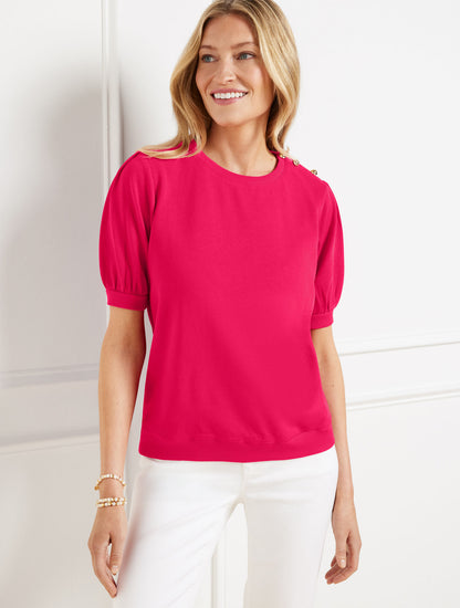 Talbots BUTTON SHOULDER CREWNECK SWEATSHIRT