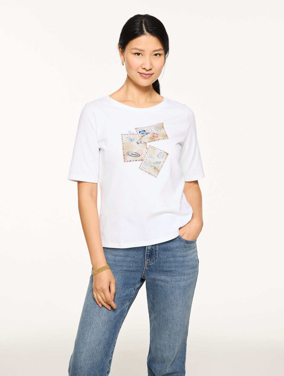 Talbots ELBOW SLEEVE CREWNECK TEE - POSTCARD