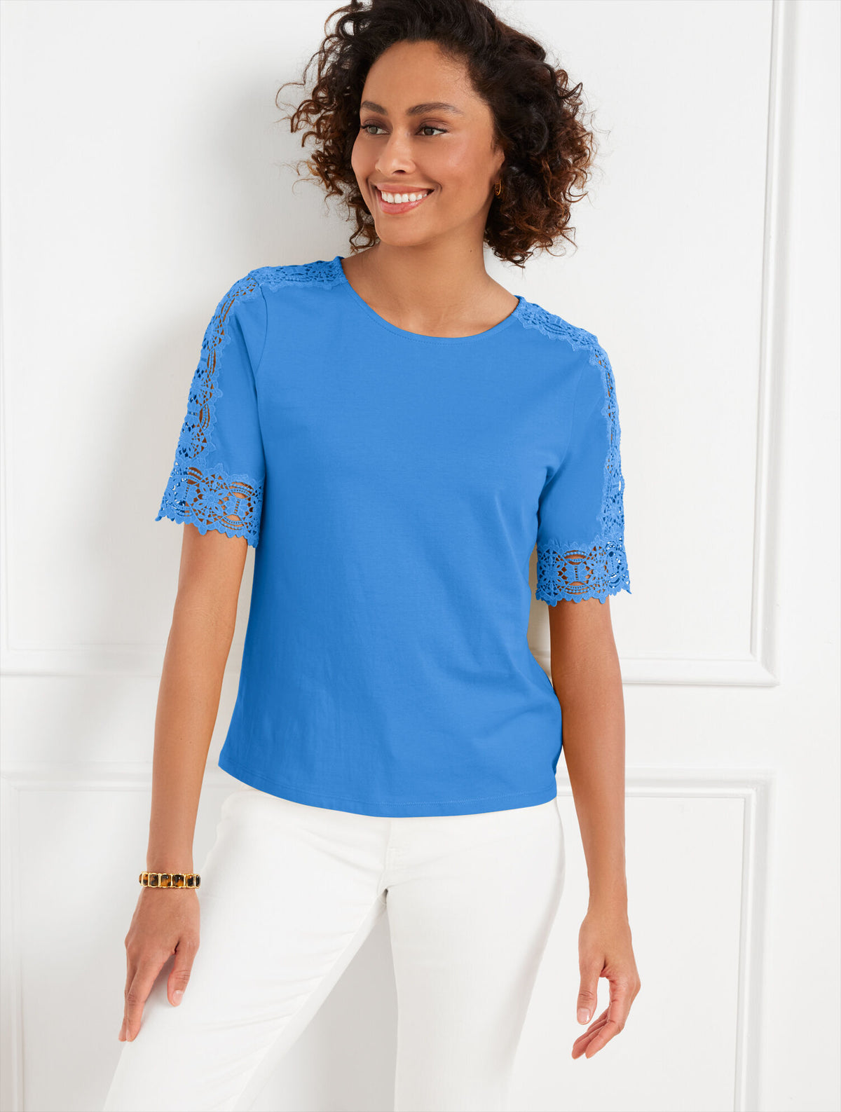 Talbots LACE CUFF CREWNECK TEE
