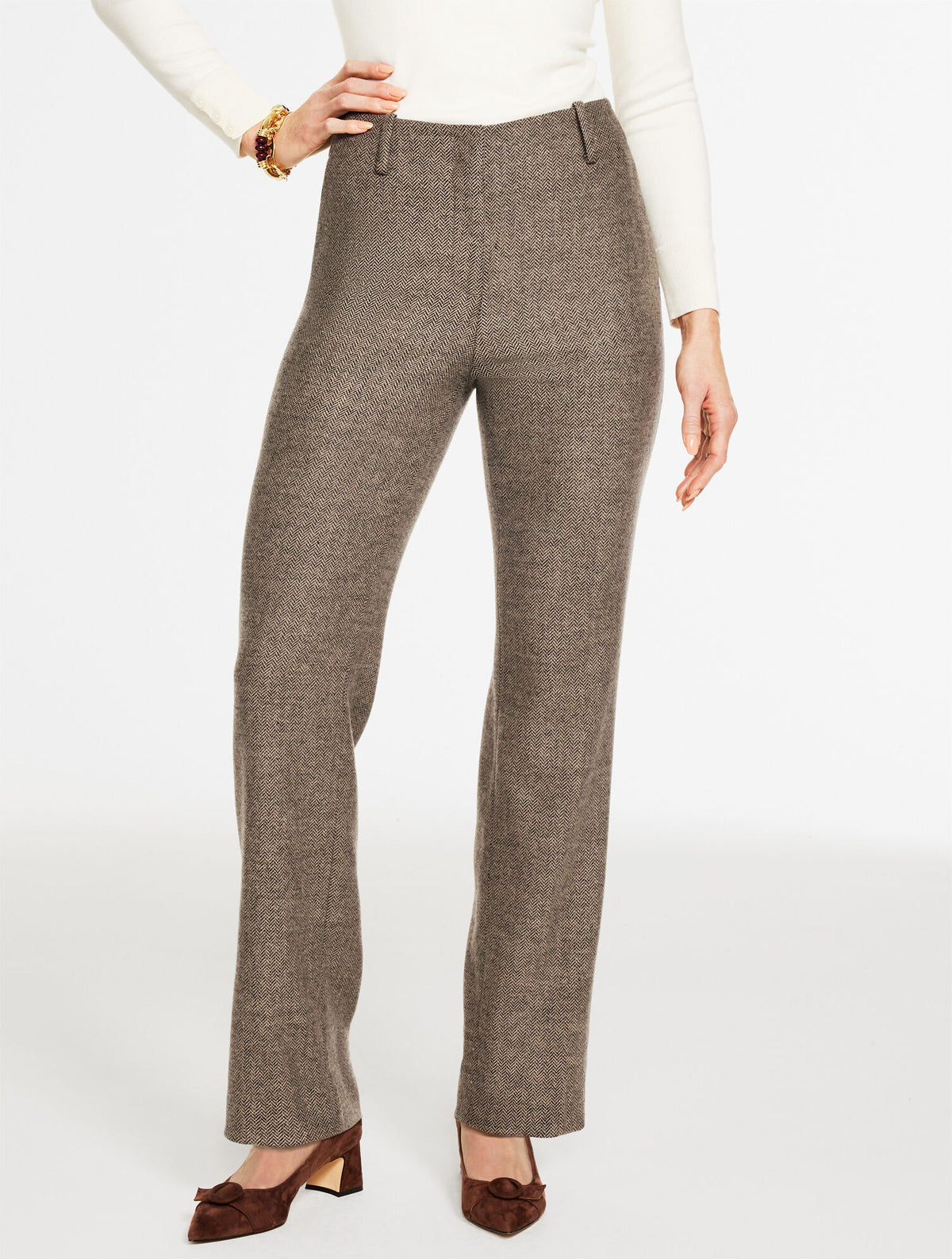 Talbots TALBOTS SOUTHAMPTON WOOL STRAIGHT LEG PANTS - HERRINGBONE
