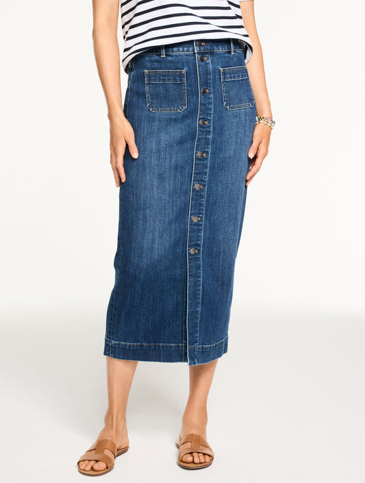 Talbots DENIM MIDI SKIRT - CORONADO WASH